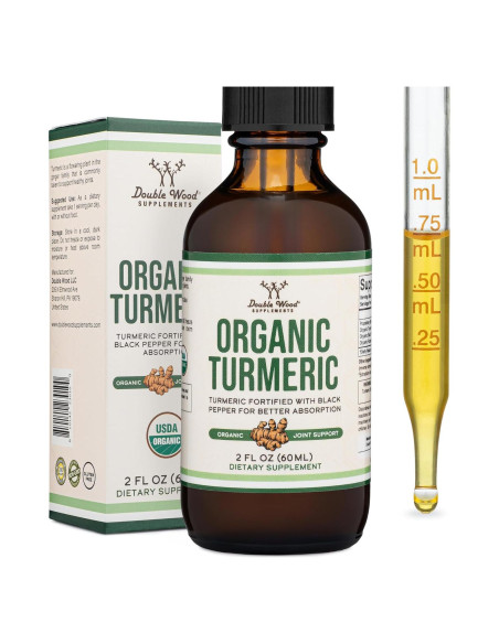 Gotas de Cúrcuma Orgánica Double Wood 60ml - Suplemento con Pimienta Negra