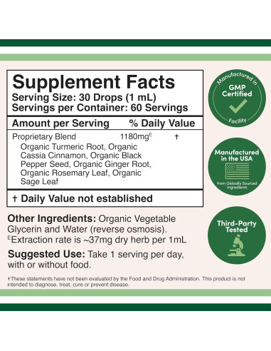 Gotas de Cúrcuma Orgánica Double Wood 60ml - Suplemento con Pimienta Negra