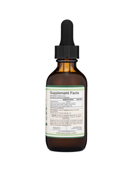 Gotas de Cúrcuma Orgánica Double Wood 60ml - Suplemento con Pimienta Negra