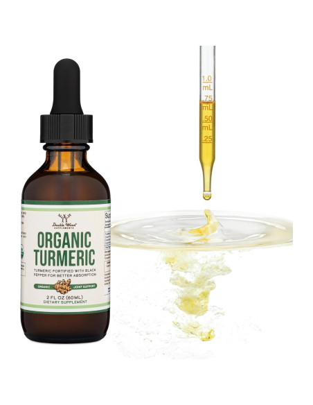 Gotas de Cúrcuma Orgánica Double Wood 60ml - Suplemento con Pimienta Negra