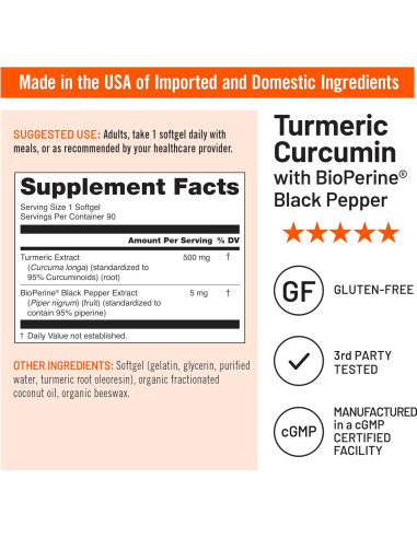 Suplemento de Cúrcuma Curcumina NatureWise 500mg 90 Softgels
