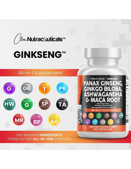 Suplemento Clean Nutraceuticals Ginseng y Ginkgo Biloba 60 Cápsulas Suplemento Clean Nutraceuticals Ginseng y Ginkgo Biloba 60 Cápsulas