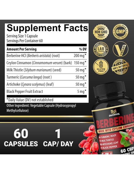 Suplemento de Berberina con Canela de Ceilán 60 Cápsulas