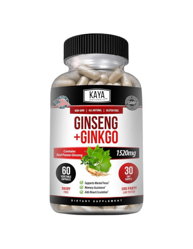 Suplemento Nootrópico Kaya Naturals Ginseng y Ginkgo 60 Cápsulas