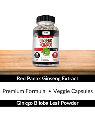 Suplemento Nootrópico Kaya Naturals Ginseng y Ginkgo 60 Cápsulas