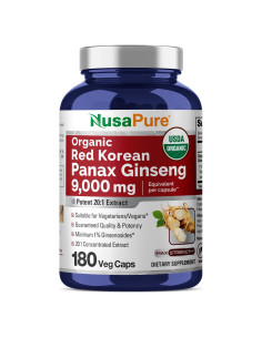 NusaPure Ginseng Panax Rojo Coreano 9000mg 180 Cápsulas Veganas