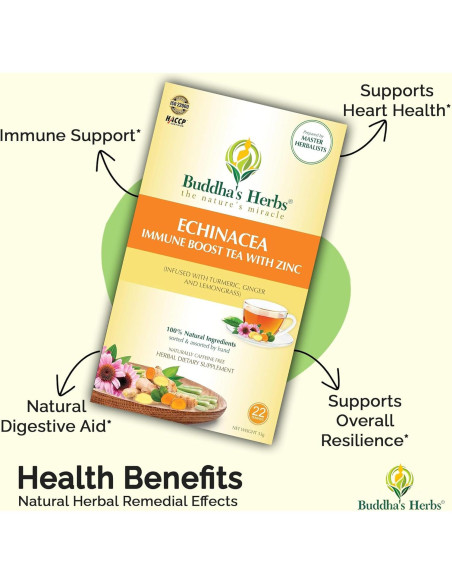 Té de Equinácea Premium Buddha's Herbs - 88 Bolsitas Orgánicas Té de Equinácea Premium Buddha's Herbs - 88 Bolsitas Orgánicas