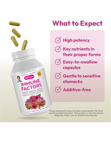 ANDREW LESSMAN Factores Inmunes 30 Cápsulas - Vitamina C, Equinácea, Hongos