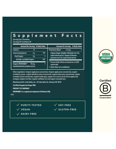 Gomas Inmunológicas Orgánicas Gaia Herbs con Jengibre y Equinácea - 60 Unidades