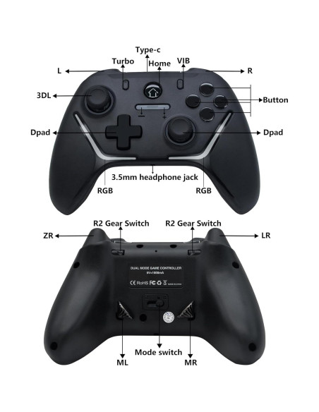 Controlador Inalámbrico Eagolloar con RGB y Paletas Ajustables