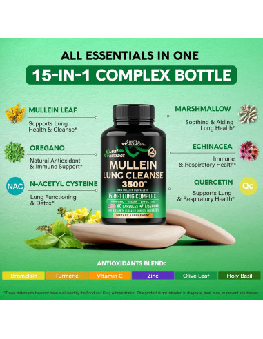 Cápsulas de Mullein 15 en 1 - Suplemento Pulmonar Nutra Harmony