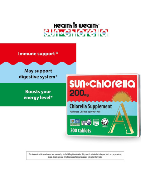 Sun Chlorella 200 mg Suplemento de Algas Verdes - 300 Tabletas