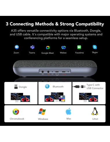 Altavoz de Conferencia NUROUM A35, 15h Batería, Bluetooth/USB