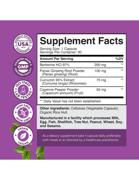 Suplemento de Berberina GLP-1 Natures Craft 30 Cápsulas Suplemento de Berberina GLP-1 Natures Craft 30 Cápsulas