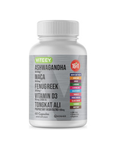 Suplemento Viteey 60 Cápsulas - Ashwagandha 5000mg, Maca Negra 5000mg, Fenogreco 3000mg, Vitamina D3 2000 UI