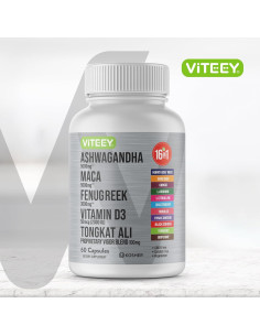 Suplemento Viteey 60 Cápsulas - Ashwagandha 5000mg, Maca Negra 5000mg, Fenogreco 3000mg, Vitamina D3 2000 UI 2