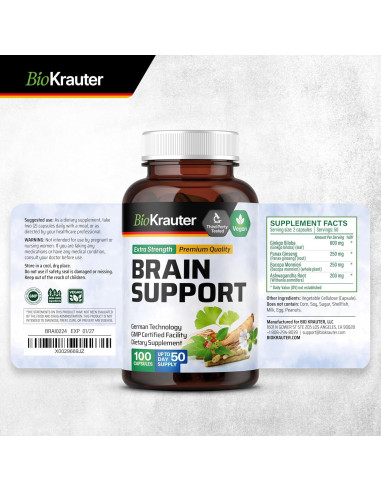 Suplemento Cerebral BIO KRAUTER - 100 Cápsulas - 1300 mg Vegano