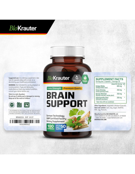 Suplemento Cerebral BIO KRAUTER - 100 Cápsulas - 1300 mg Vegano