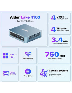 Mini PC Trycoo N100, 16GB RAM, 512GB SSD, 4K Triple 2