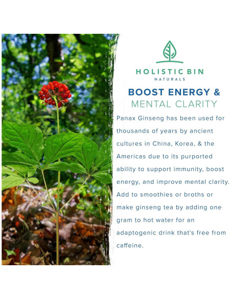 Polvo de Ginseng Rojo Coreano Holistic Bin 50g Vegano Sin Gluten