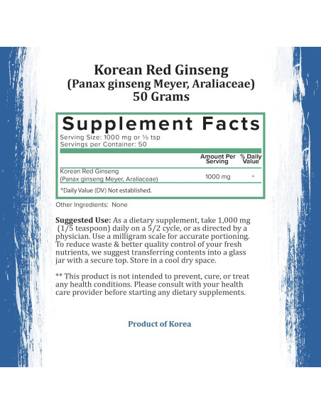 Polvo de Ginseng Rojo Coreano Holistic Bin 50g Vegano Sin Gluten