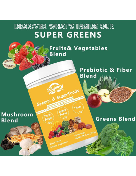Polvo de Superalimentos Verdes Suiyilary 270g Mango Sin Azúcar