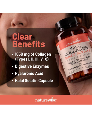 NatureWise Multi Colágeno Pétidos 90 Cápsulas - Tipo I, II, III, V, X
