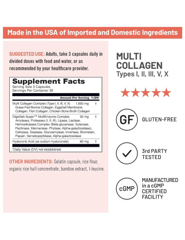 NatureWise Multi Colágeno Pétidos 90 Cápsulas - Tipo I, II, III, V, X