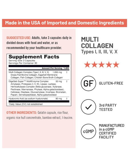 NatureWise Multi Colágeno Pétidos 90 Cápsulas - Tipo I, II, III, V, X