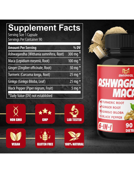 Suplemento de Raíz de Ashwagandha BMVINVOL 90 Cápsulas