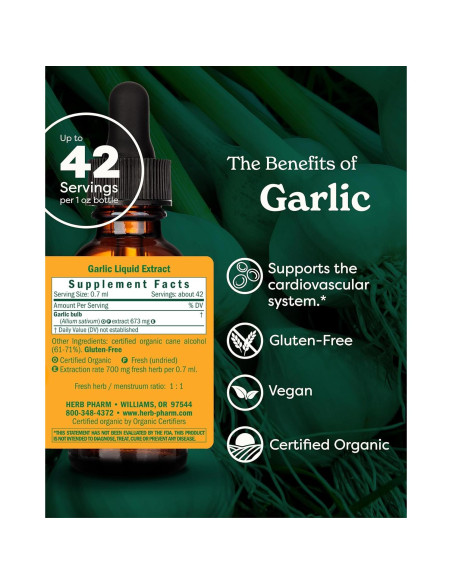 Extracto Líquido de Ajo Orgánico Herb Pharm 30 ml - Soporte Cardiovascular