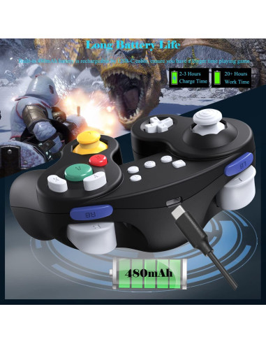 Controlador Inalámbrico EXLENE Gamecube para Switch Negro