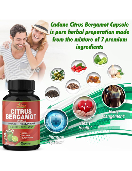 Cápsulas Suplemento Bergamota Orgánica Cadane 150 Unidades