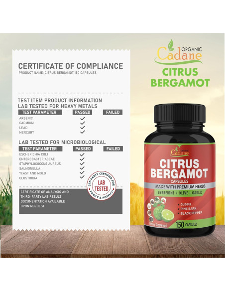 Cápsulas Suplemento Bergamota Orgánica Cadane 150 Unidades