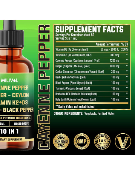 Gotas Líquidas Milivol 59 ml - Pimienta de Cayena y Jengibre