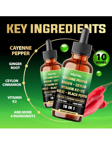 Gotas Líquidas Milivol 59 ml - Pimienta de Cayena y Jengibre