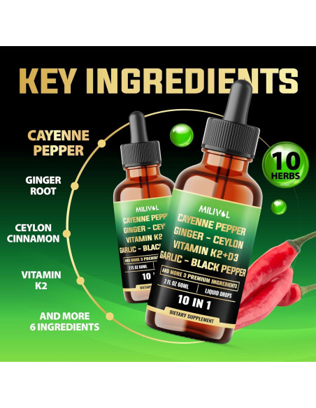 Gotas Líquidas Milivol 59 ml - Pimienta de Cayena y Jengibre