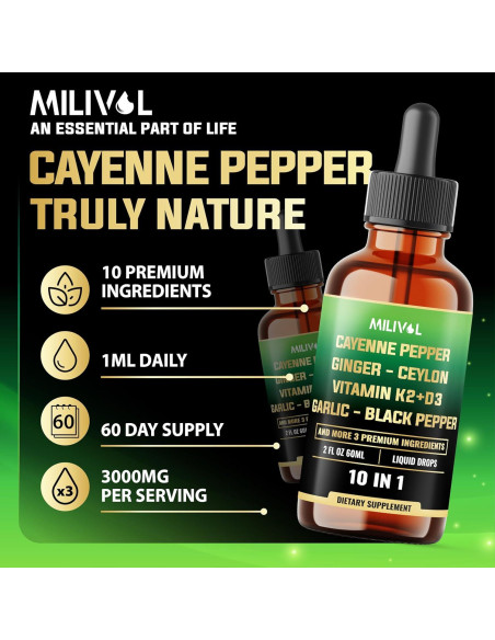 Gotas Líquidas Milivol 59 ml - Pimienta de Cayena y Jengibre