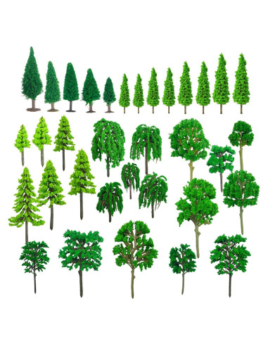 Cayway 34PCS Árboles Modelo Verdes 3-15.5cm para Dioramas