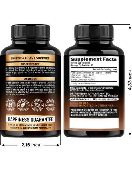 Cápsulas de Canela de Ceilán Nutra Harmony 60 Unidades - Energía y Metabolismo
