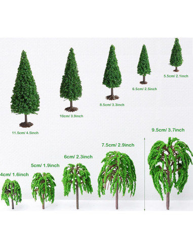 Cayway 34PCS Árboles Modelo Verdes 3-15.5cm para Dioramas