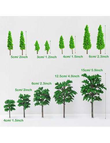 Cayway 34PCS Árboles Modelo Verdes 3-15.5cm para Dioramas