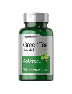 Cápsulas de Extracto de Té Verde Horbach 450mg - 180 Unidades - Sin OGM y Gluten