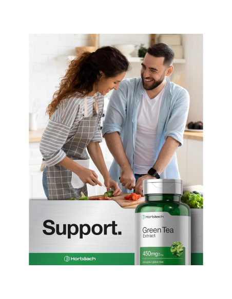 Cápsulas de Extracto de Té Verde Horbach 450mg - 180 Unidades - Sin OGM y Gluten