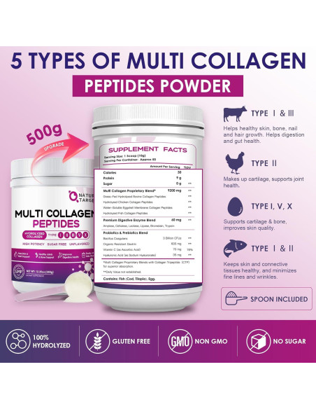 Polvo de Péptidos de Colágeno Múltiple Nature Target 50 Porciones Polvo de Péptidos de Colágeno Múltiple Nature Target 50 Porciones