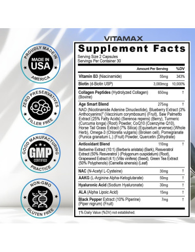 Suplemento Antienvejecimiento Vitamax 20 en 1 - 60 Cápsulas