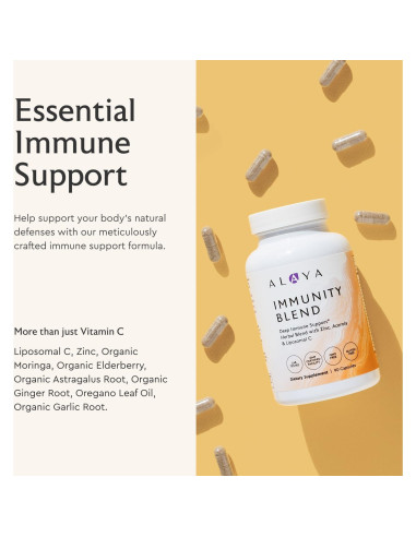 Mezcla de Inmunidad Alaya Naturals - 90 Cápsulas con Vitamina C y Zinc
