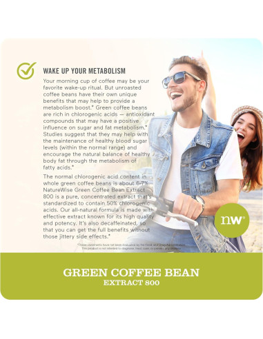 Extracto de Grano de Café Verde NatureWise 800mg 50% Ácidos Clorogénicos
