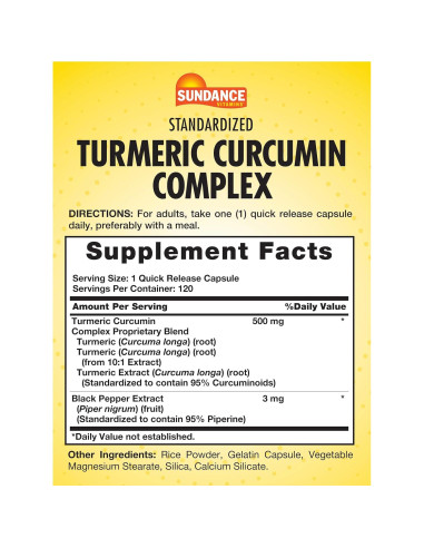 Complejo de Cúrcuma y Curcumina Sundance | 120 Cápsulas | Con Pimienta Negra
