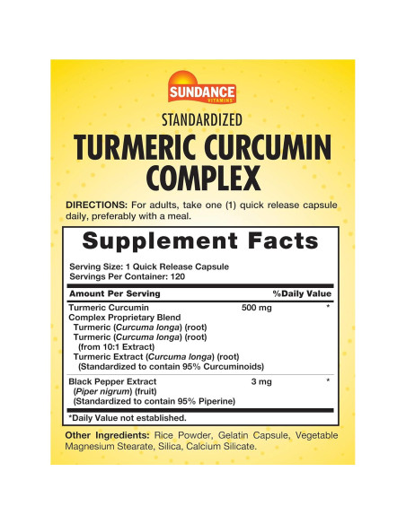 Complejo de Cúrcuma y Curcumina Sundance | 120 Cápsulas | Con Pimienta Negra